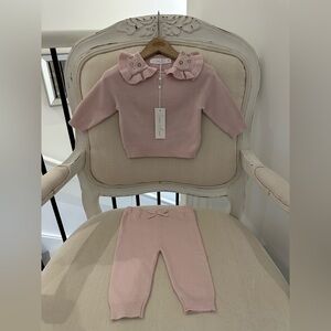 🦢 3~6 Mth Pale Dusty Rose Knit Embroidered Baby Sweater and Pants Set NWT